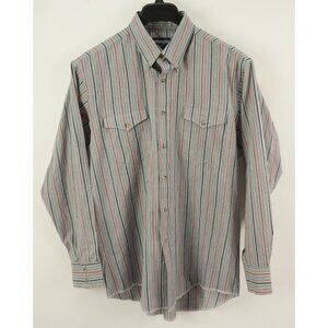 Vintage Wrangler USA Men's Large Long Sleeve Gray Striped Flap Western Shirt